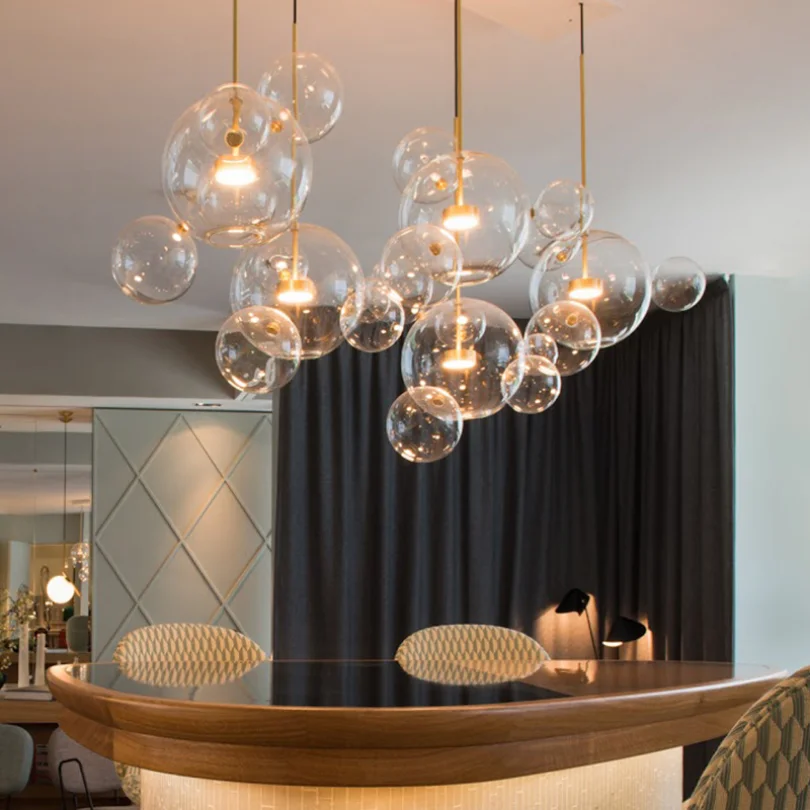 Glass Ball Bubble Pendant Light Led Kitchen Dining Rom Island Restaurant Shop Hanging Lamp Decoration Ceiling Chandeliers Modern