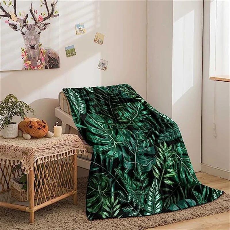 

Palm Leaf Blanket Palm Throw Blanket Plant Flannel Blanket Tropical Flower Plush Lightweight Blanket Bedroom Sofa Travel Camping