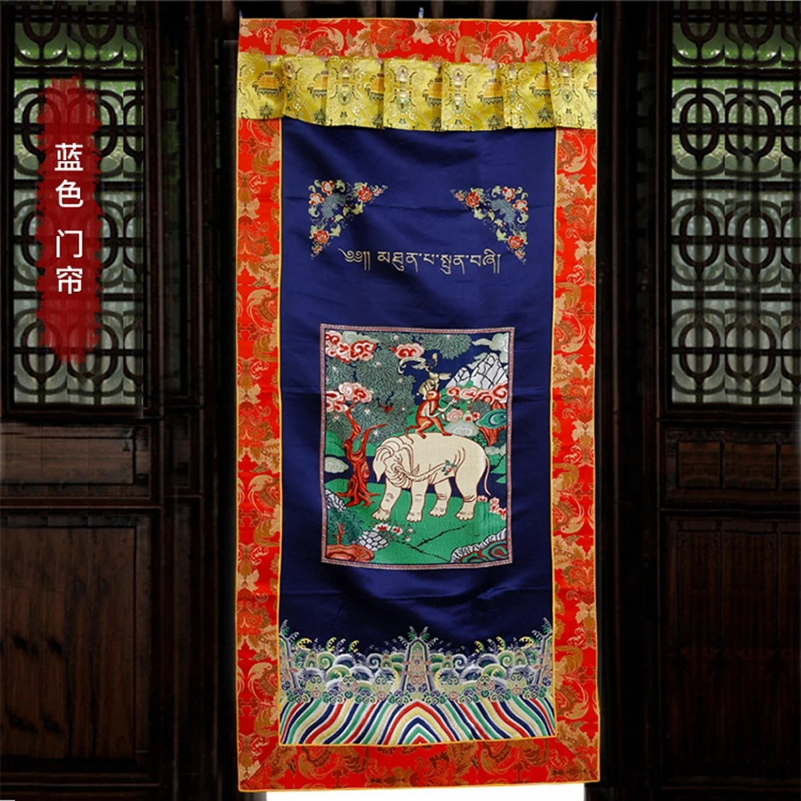 

Wholesale Buddhist supplies Buddhism India Tibet Auspicious holy Elephant Embroidery Tapestry wall Door Partition curtain