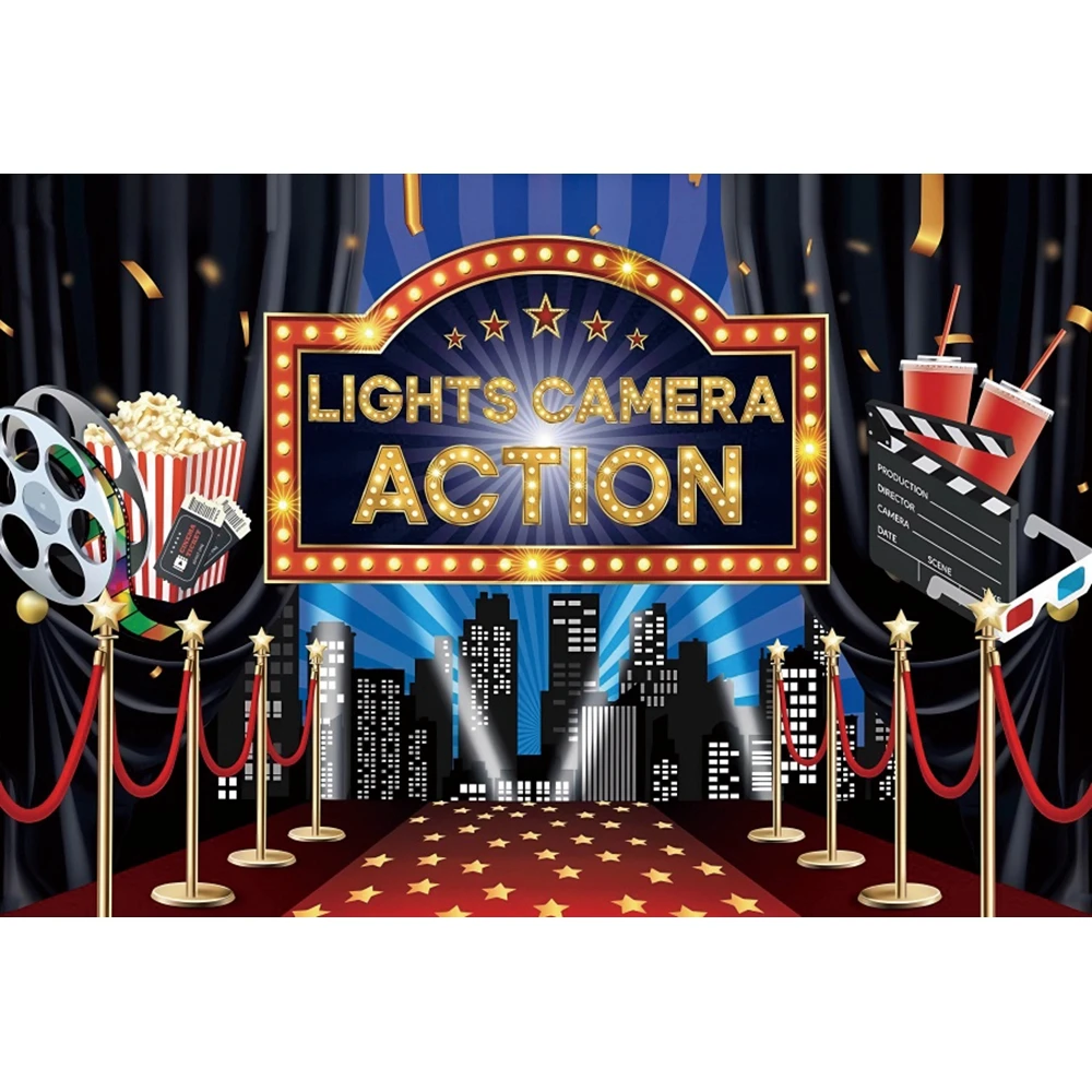 Cinema Movie Night Theme Backdrop For Photography Red Carpet Film Event Star Casino Poker Birthday Party Background Photo Studio