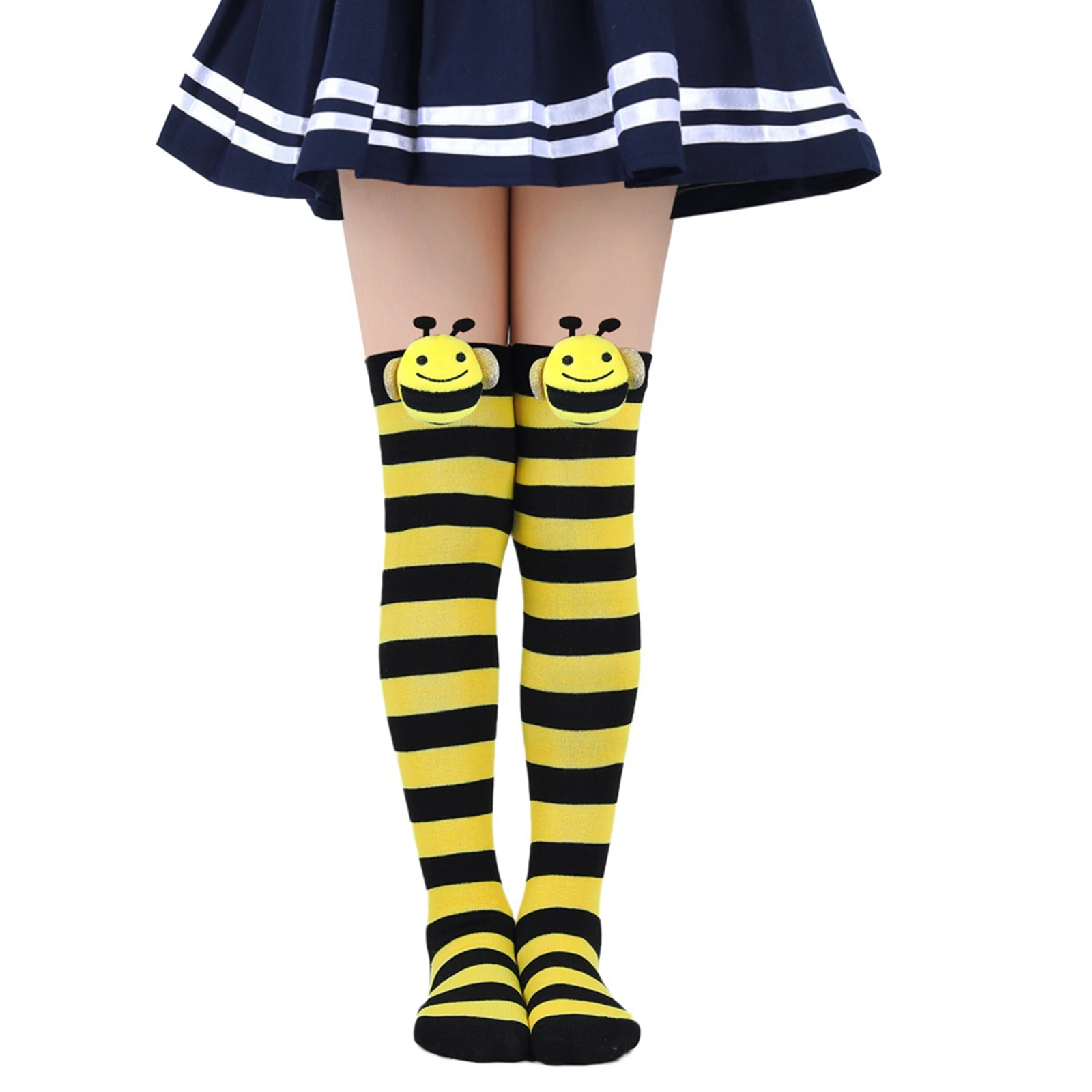 Kids Baby Girls Knee High Socks Cosplay Striped Stockings for Halloween Party Toddlers Bee Decor Thigh High Tube Socks