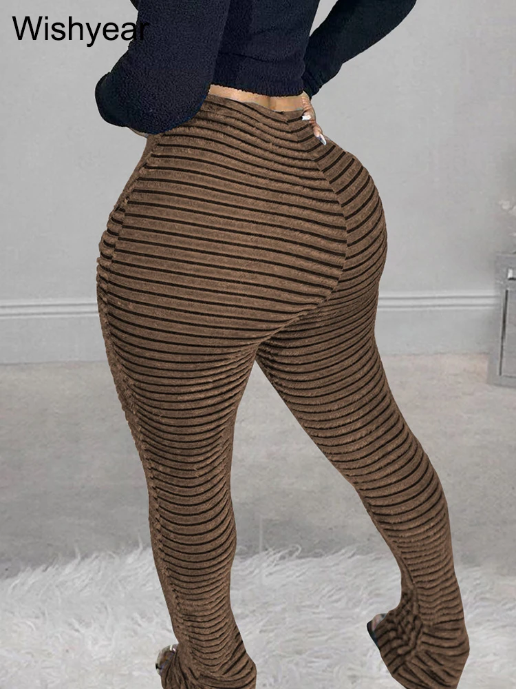 Mode Blau Streifen Plüsch Gestapelt Hosen Frauen Verkauf Hohe Strecth Schlank Sport Flare Hosen Herbst Y2K Weibliche Streetwear Jogginghose – Detail 23