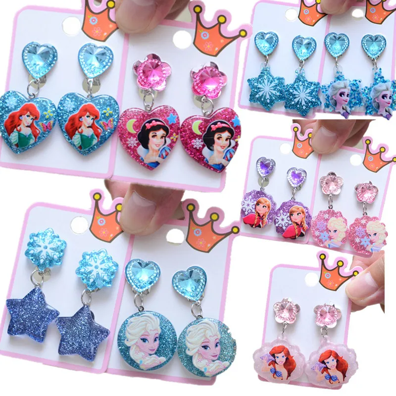 Disney Elsa children's ear clip earrings without pierced cartoon princess series earrings Frozen ear clip little girl accessorie