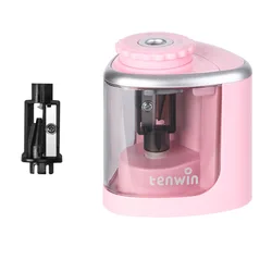 Electric Auto Pencil Sharpener with Helical Steel Blade for Students, Artists, Kids, and Adults (Pink)