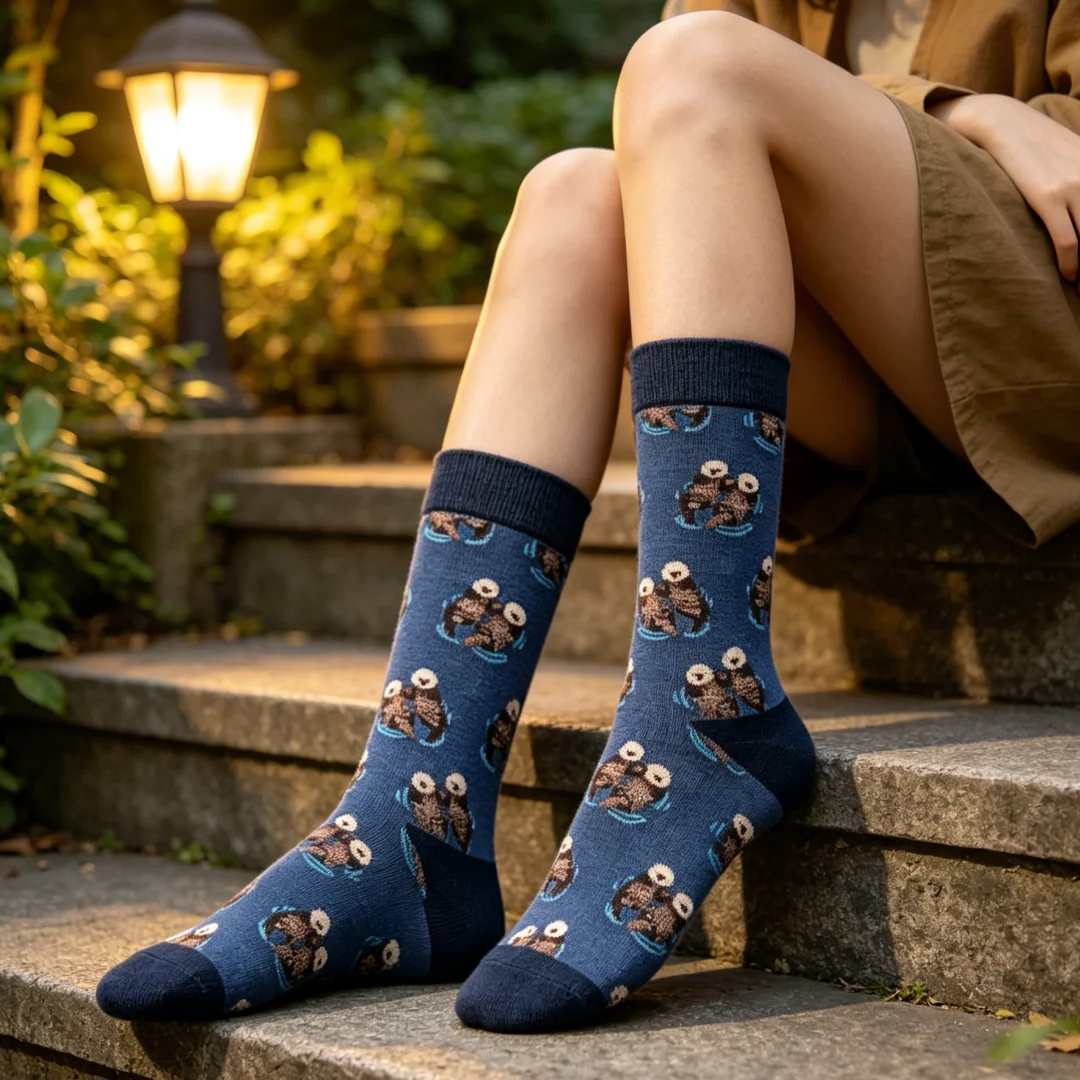 Pair of Comfy Novelty Cute Otter Swimming Mid-Calf Men's Socks