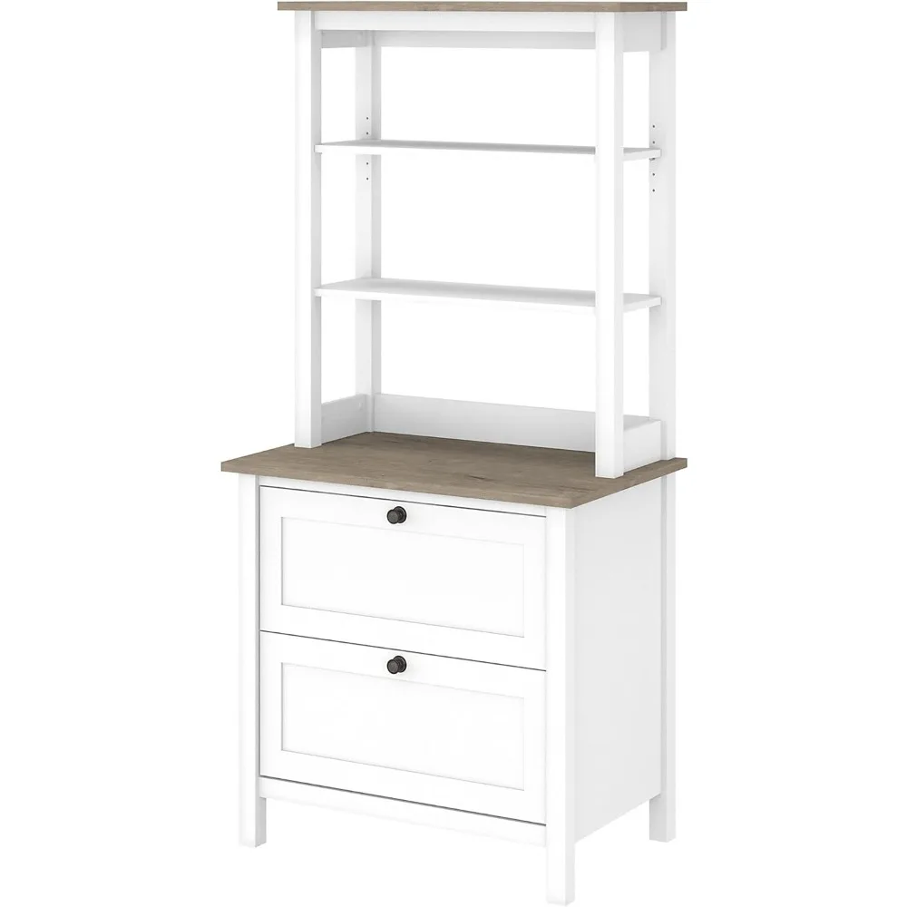 

Mayfield Bookcase with Drawers in Pure White and Shiplap Gray Storage for Home Office Workspace