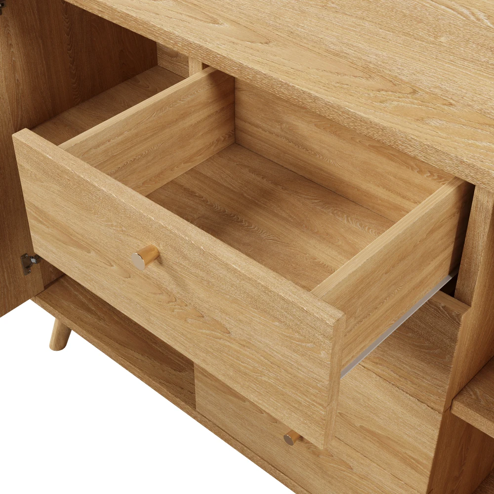Sideboard, Kommode mit Schubladen und Türen, Aufbewahrungsschrank in Rattan-Optik mit verstellbaren Einsätzen, für das Wohnzimmer – Detail 22
