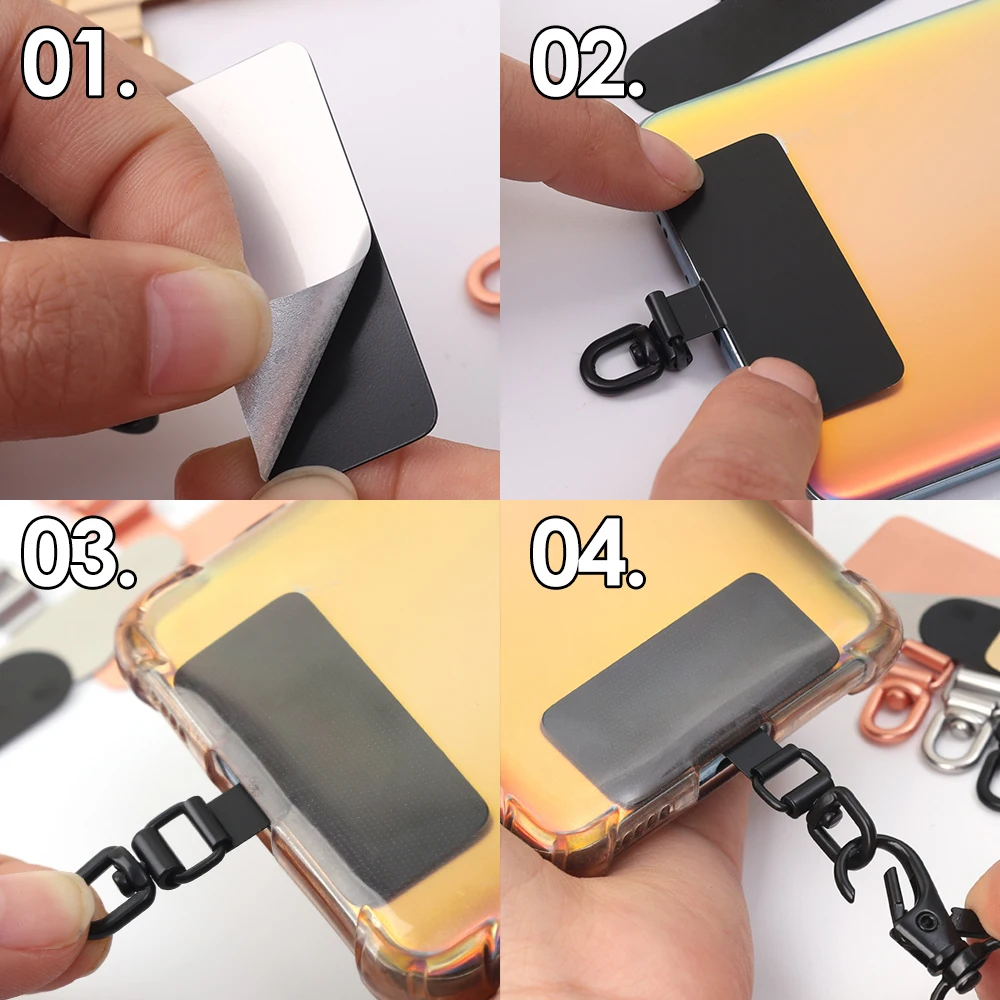 Ultra-thin Metal Mobile Phone Lanyard Clip with Card 360 Degree Rotation Tether Tab for Mobile Phone Anti-lost Connect Card