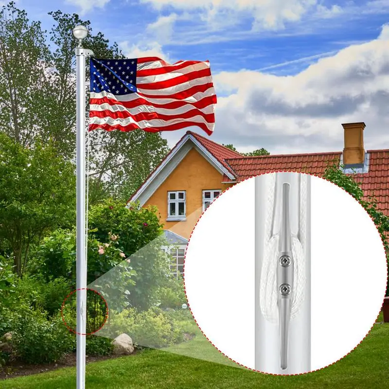 Flag Pole Rope Kit Flag Pole Hardware Outdoor D&eacute;cor Repair Kit For Features 4 Metal Swivel Snap Clips 3 Inch Silver Ball