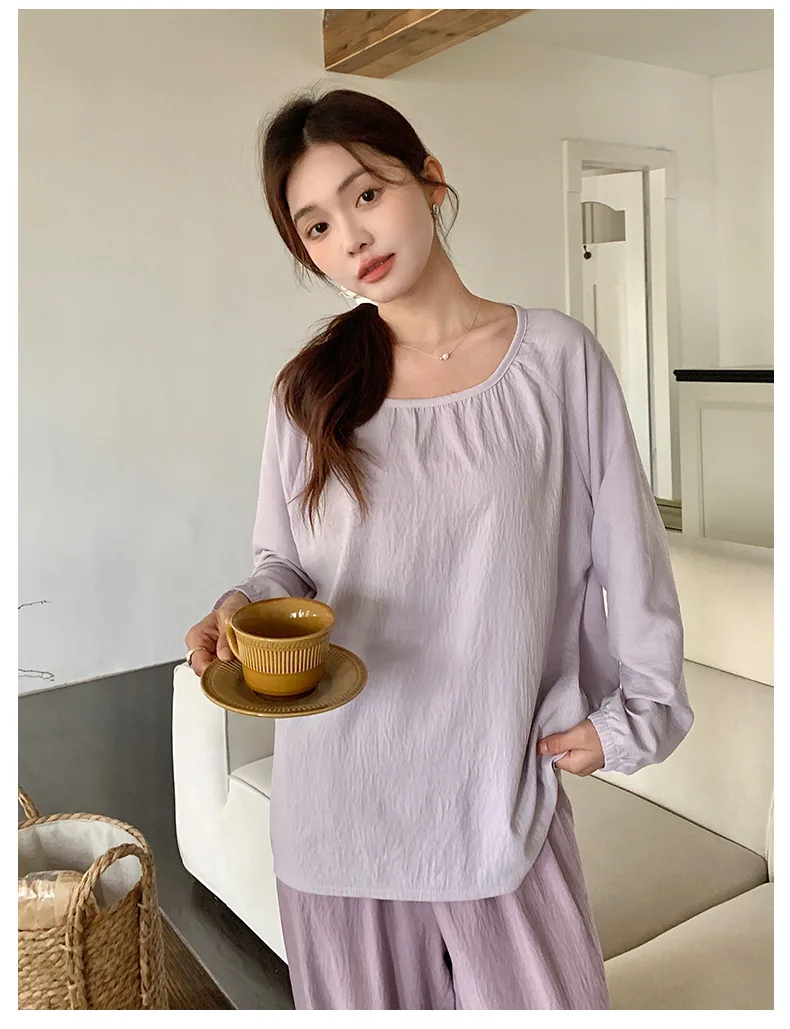 Women's Pajamas Set Fresh Color Spring Summer Long Sleeve Top Pant Suit Casual Home Clothing For Ladies Nightwear Pijama Mujer