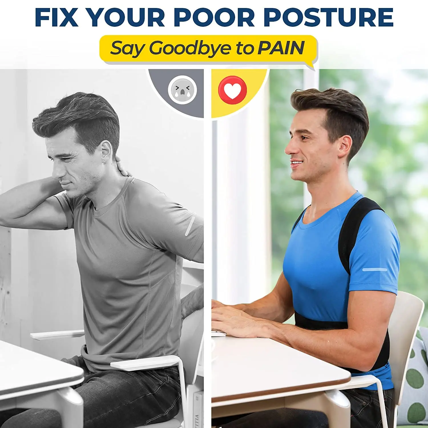 Back Posture Corrector for Upper and Lower Back Pain Relief Adjustable Support Improve Posture Lumbar Support