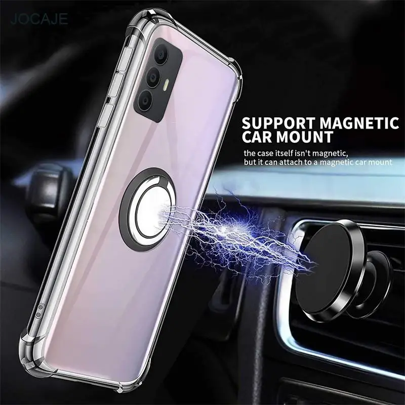 Clear Transparent Phone Case with Magnetic Ring Holder Stand - Soft TPU Protective Cover
