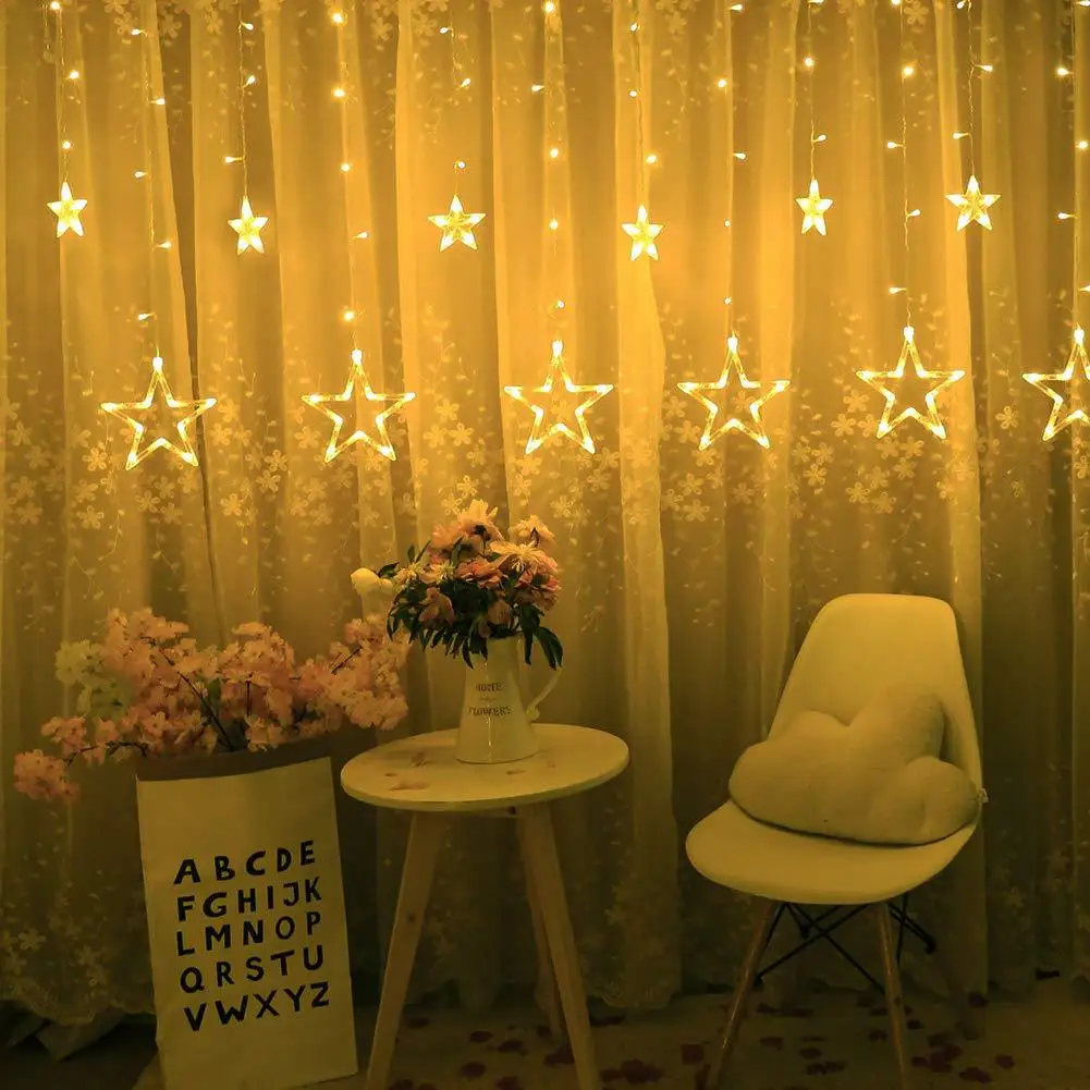 Guirlanda na Janela Decoração de Aniversário Decoração de Natal Cortina Girly Festiva Estrela Ano Novo Led Usb Luz 5 Home & Garden