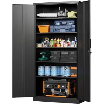 72 Tall Steel Storage Cabinet with Lock, 5 Adjustable Shelves for Tools, Home, Office, Warehouse, Garage (Black) 1