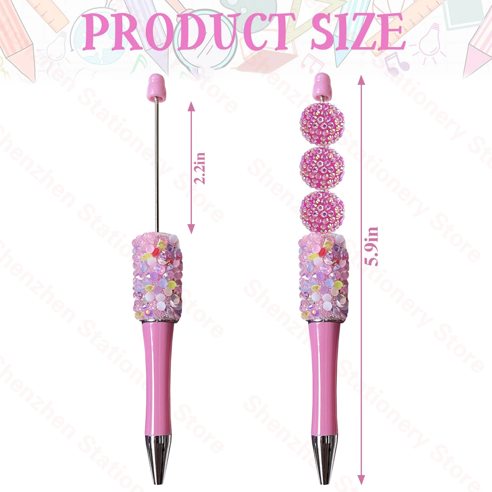 12Pcs Diamond Bead Pen DIY Beadable Ballpoint Pens Student Stationery Pens Writing Pen School Office Supplies 5