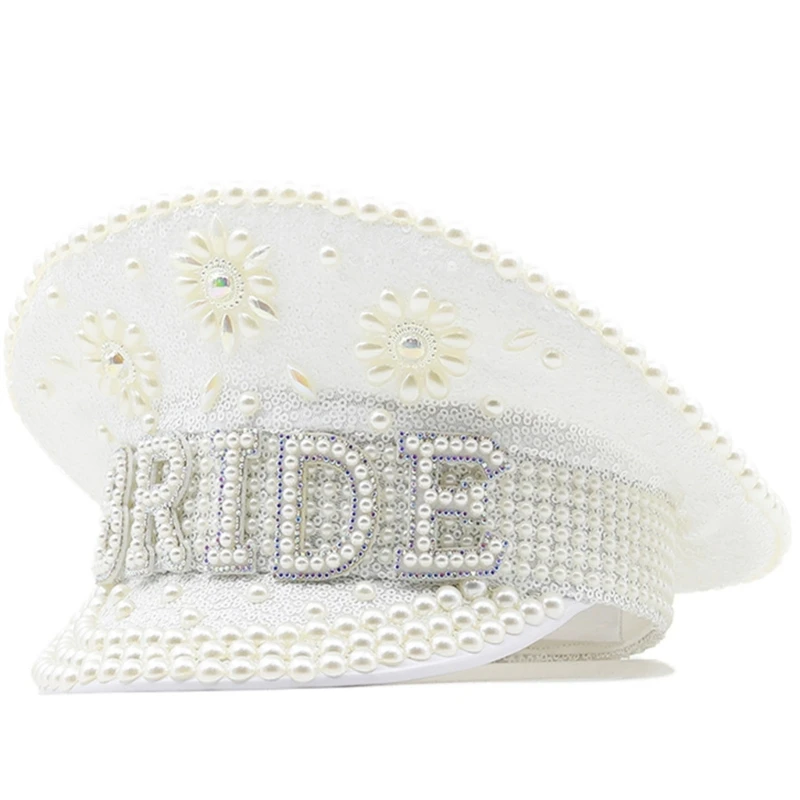 

Stage Bride Hat Encrusted Layers Pearls for Female Cosplay Bride Costume