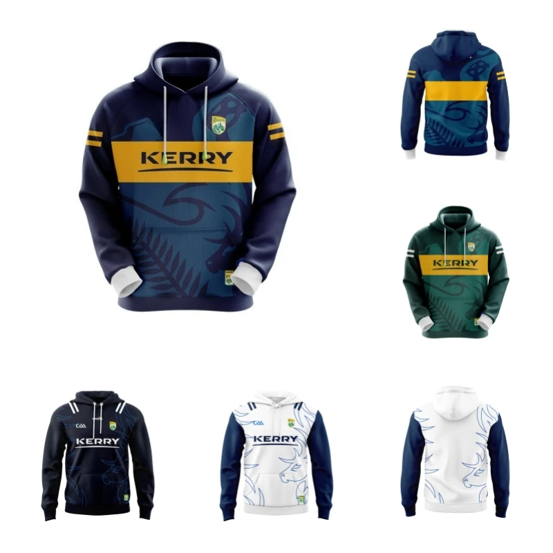 Kerry Home Away Rugby Hoodie Jersey Winter Brushed Sweater Men Pullover Street Jacket