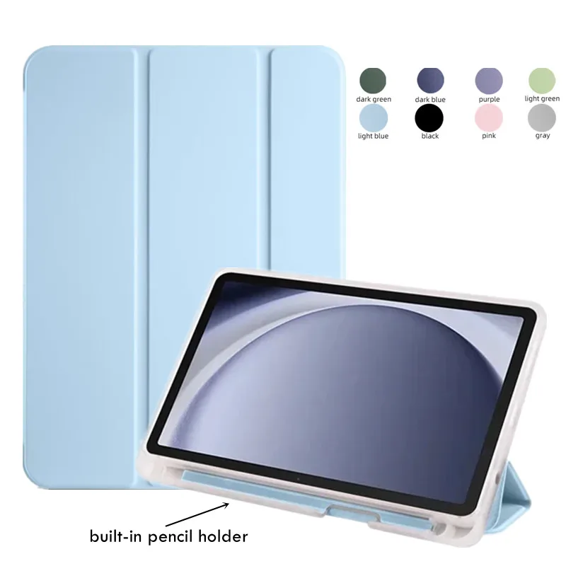 

For Samsung Galaxy Tab A9 Plus A9 With Pencil Holder Clear Soft Silicone Cover For Tab S9 FE 10.9 FE Plus 12.4 Three Fold Case