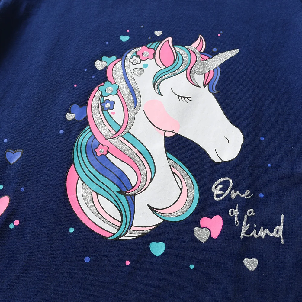 DXTON Kids Unicorn Cartoon Print T Shirt Girls Short Sleeve Summer Cotton Casual Tops and Tees Girls Licorne Daily Tees Costumes 2