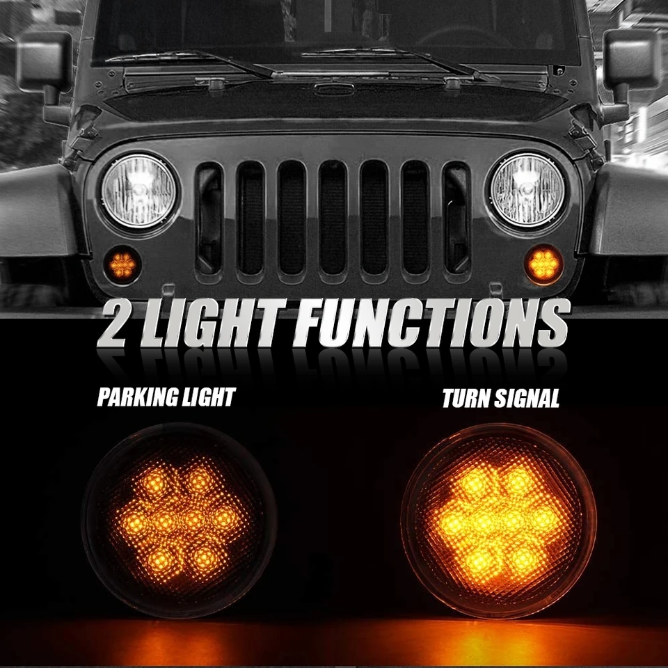 Feux De Brouillard LED Ambre 3,5" Pour Jeep Wrangler JK 2007-2018 | Paire | IP68