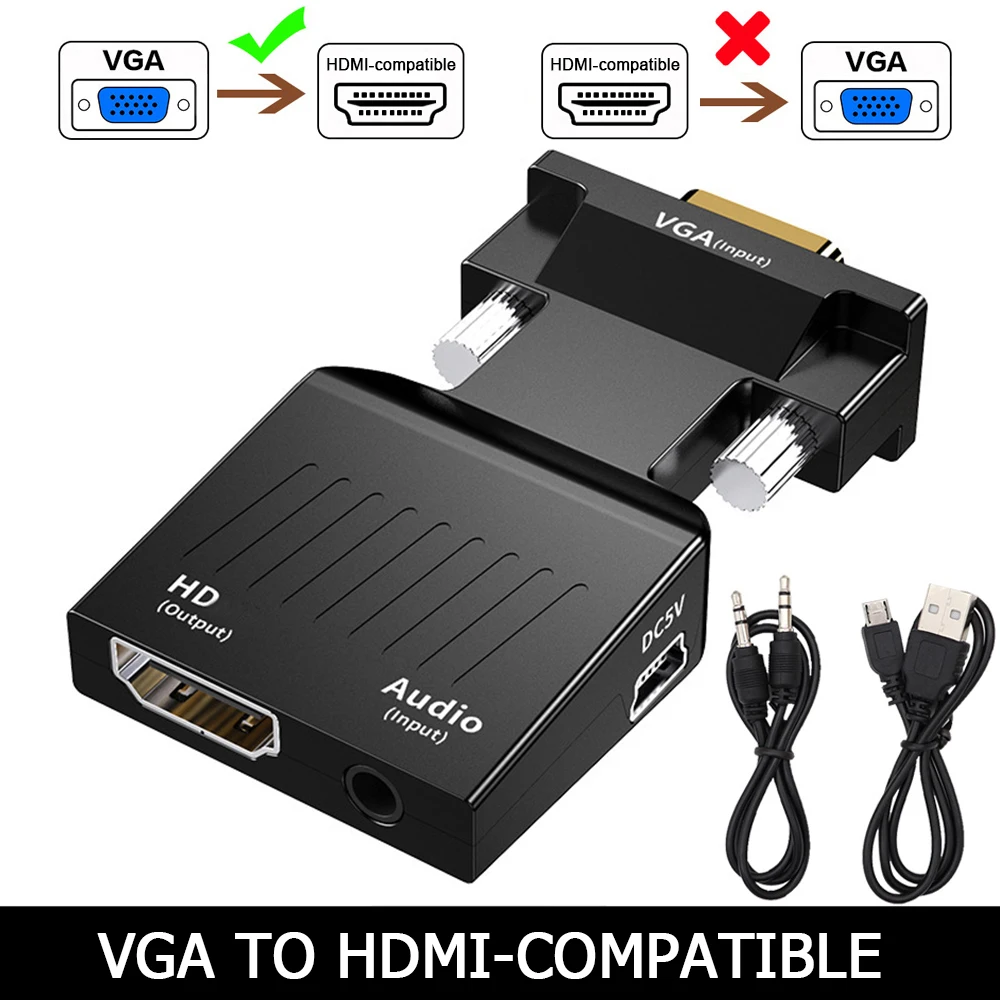 HD 1080P VGA to HDMI-compatible Adapter HDMI-compatible to VGA Converter For PC Laptop HDTV Projector