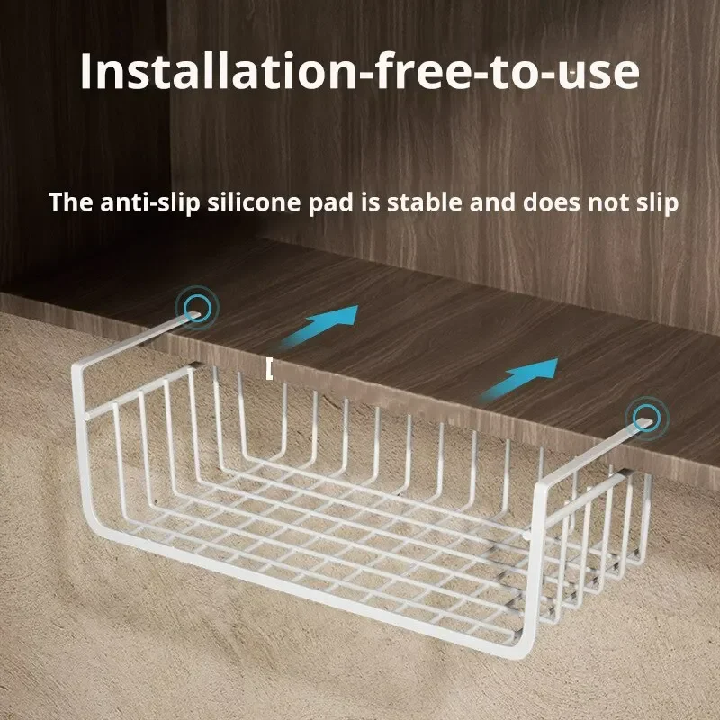 1pc Hanging Net Basket Iron Material Large Capacity Hanging Under Cabinet Wall Wardrobe Storage Basket Kitchen Tools 3