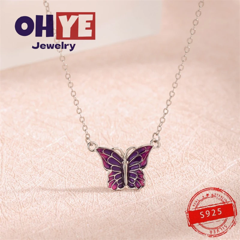 

European and American retro drop butterfly necklace pendant s925 silver simple fashion classic personality jewelry