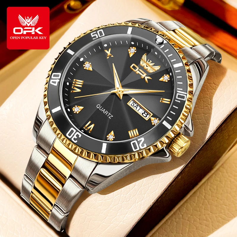 OPK Brand Men's Luxury Gold Waterproof Wristwatch