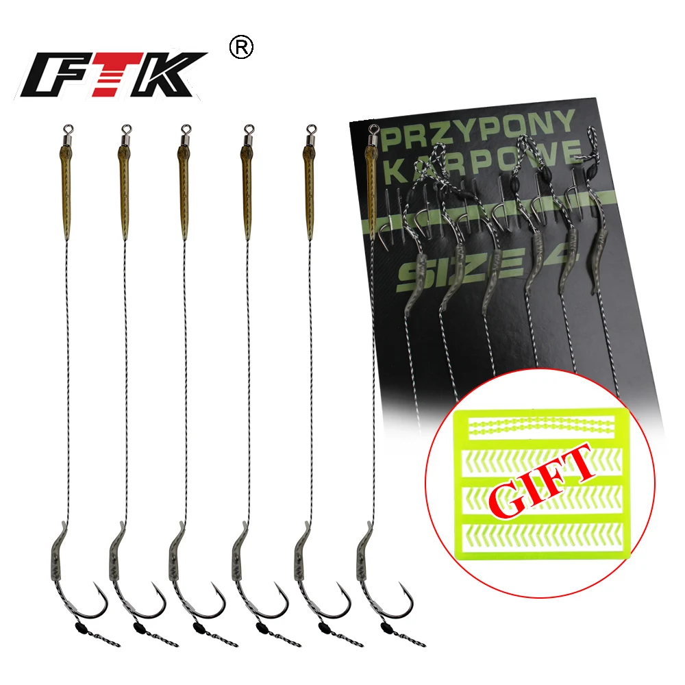 18.5cm 6-8pcs Leader Carp Fishing Hooks Hair Rigs With Line 30-60LB 2/4/6/8# Europe Feeder Group Carp Hook Accessories
