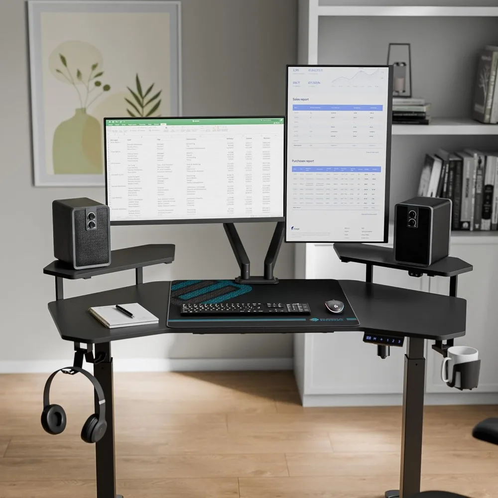 Electric Standing Gaming Desk with LED Shelf 6