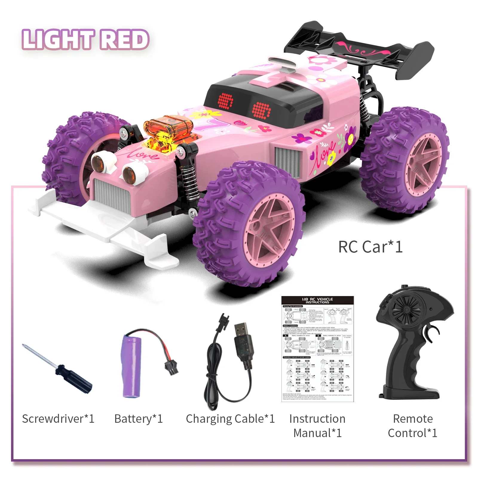 Jjrc Pink Rc Car Electric Drive Off-Road Big Wheel High Speed Purple 2.4G Remote Control Trucks Crawler Girls Toys for Children
