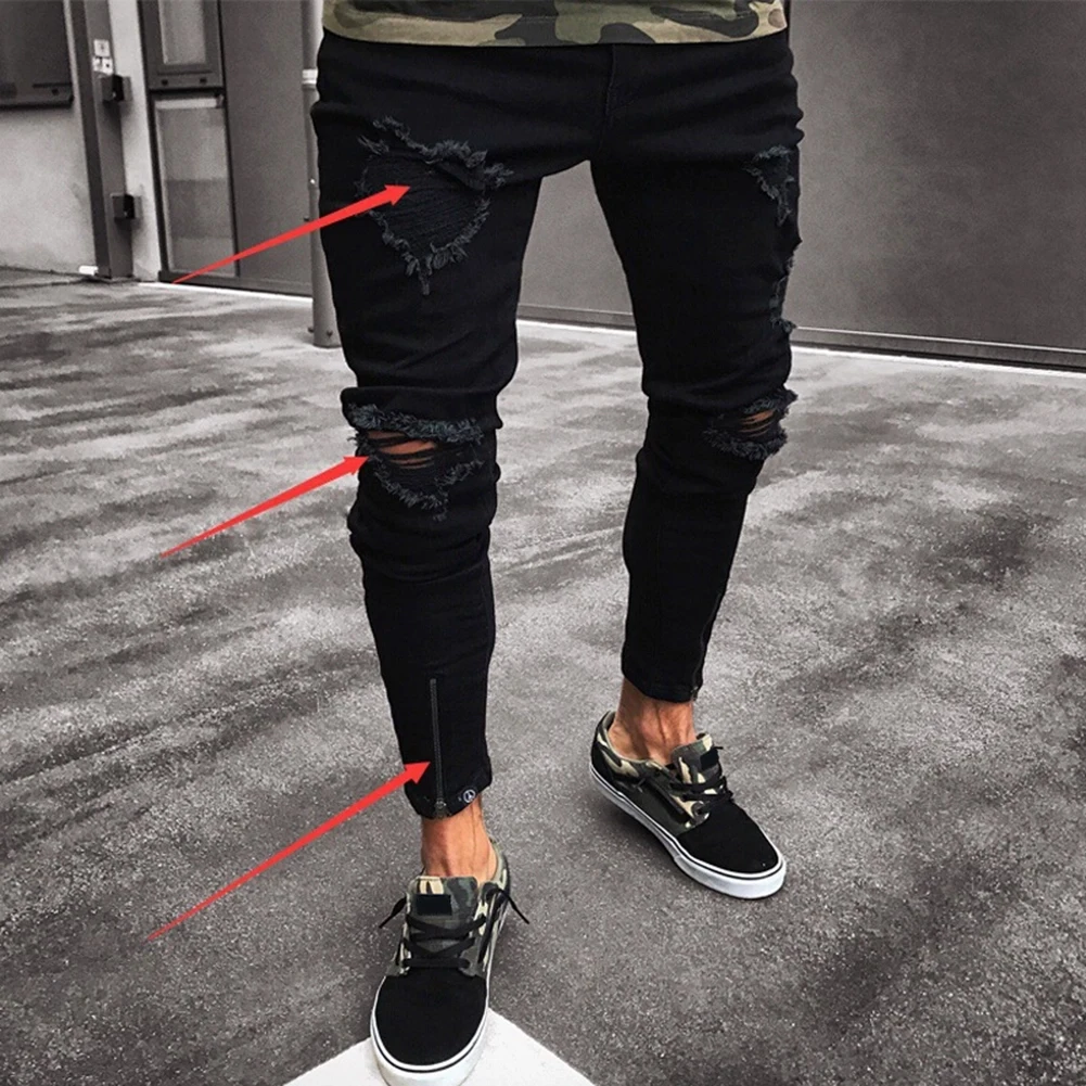 Pantaloni Uomo Pantaloni High Street Moto Jeans Lunghi Jeans Gamba Piccola Elasticizzati Leggermente Elasticizzati Tinta Unita Vacanza Traspirante