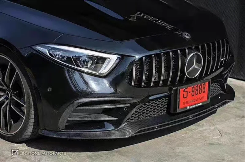 

High Quality Carbon Fiber Front Bumper Lip Wind Knife Black Sails For Mercedes Benz CLS Class W257 CLS53 AMG 2019 2020 2021