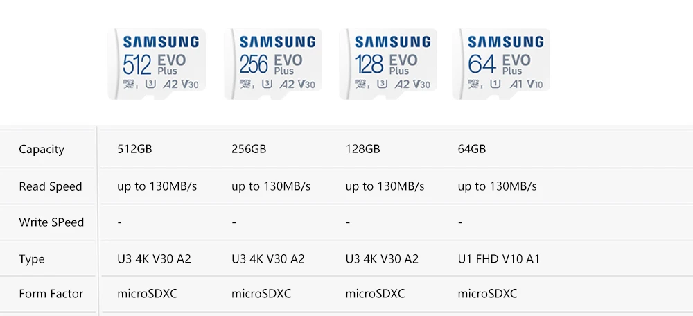 Ｚ EVO ÷ ũ SD ī, ũ SD  ÷ ÷ ޸ ī, SD ޸ U1 U3 4K ũ SD TF ī, 128GB, 64GB, 512GB, 256GB
