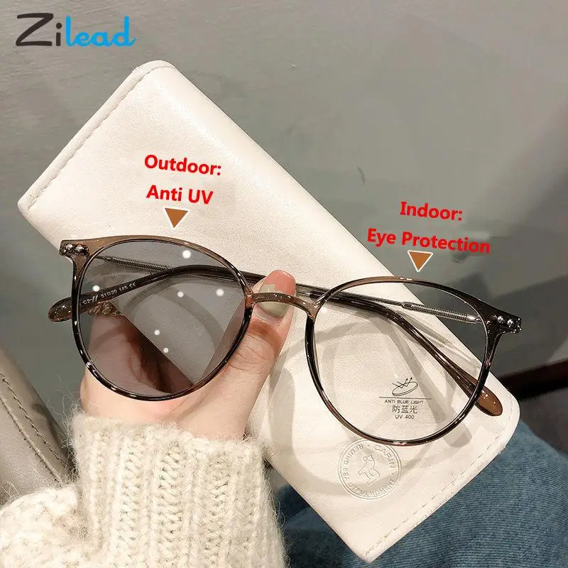 

Zilead Photochromic Myopia Glasses Women Men Anti Blue Light Discoloration Nearsighted Sunglasses Computer Gray Lens Goggles