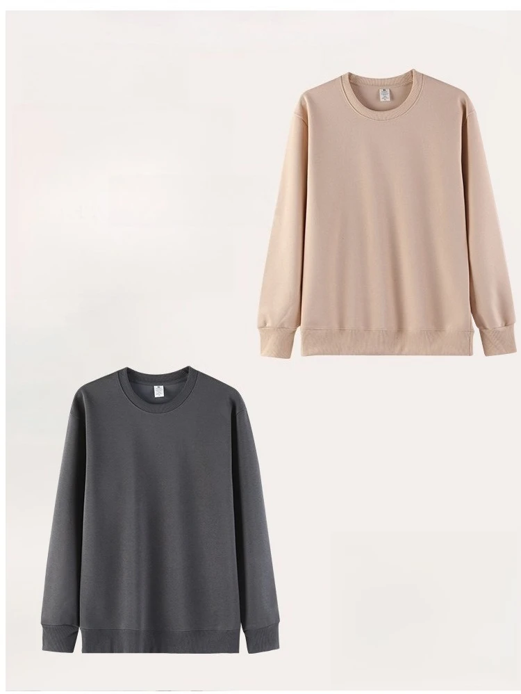 Cotton Long Sleeve Thin Fleece Sweatshirts Solid Casual Simple Drop Shoulder Hoodies Warm Crewneck American Couple Sweatshirt