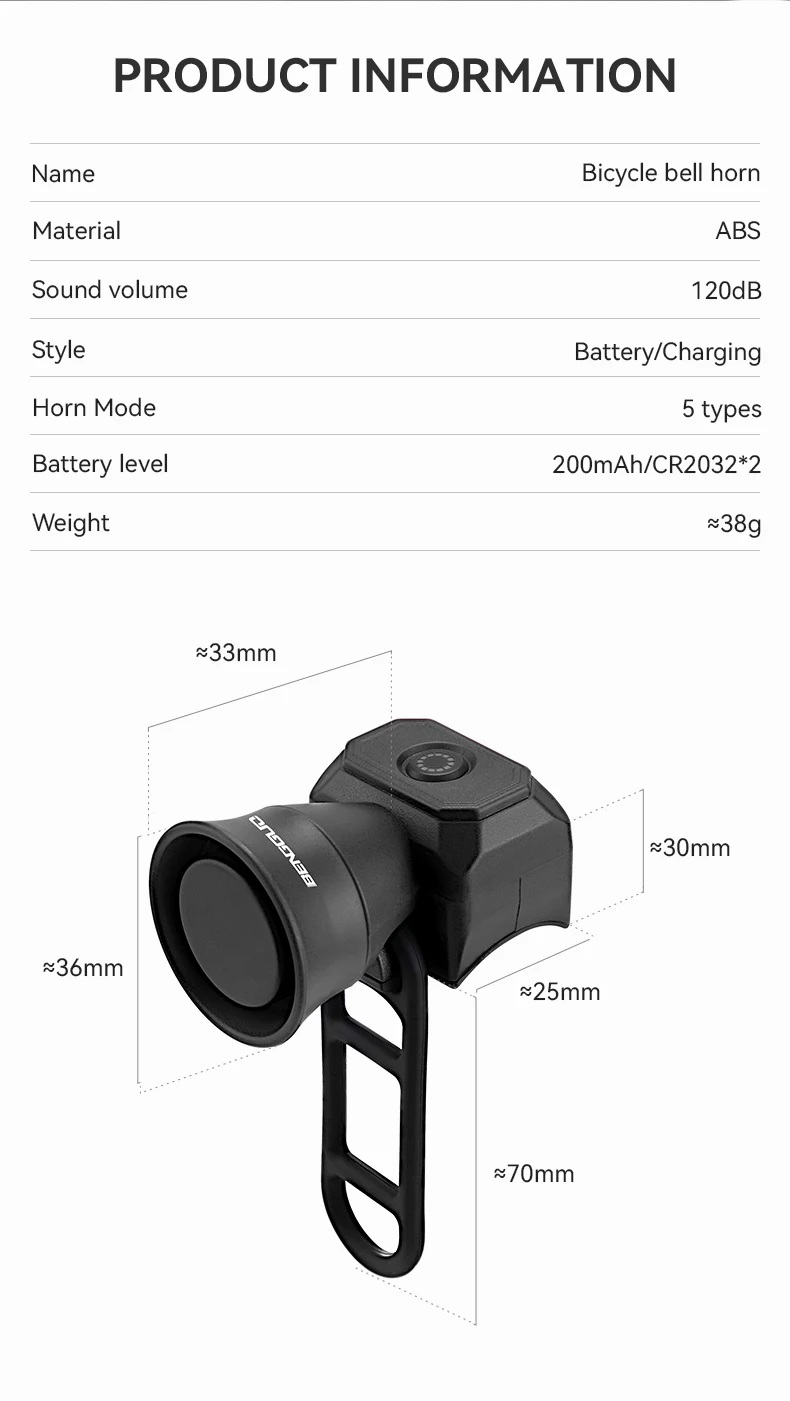 Elektrische Klingel, laute Anti-Diebstahl-Fahrradhupe mit wasserdichtem Design für Mountainbike, Rennrad, E-Bike, Roller, Fahrradzubehör – Detail 2