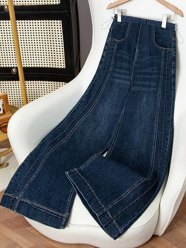 임산부용 하이웨이스트 기모 안감 부츠컷 청바지 따뜻하고 편안한 핏의 유행 빈티지 워싱 데님 팬츠