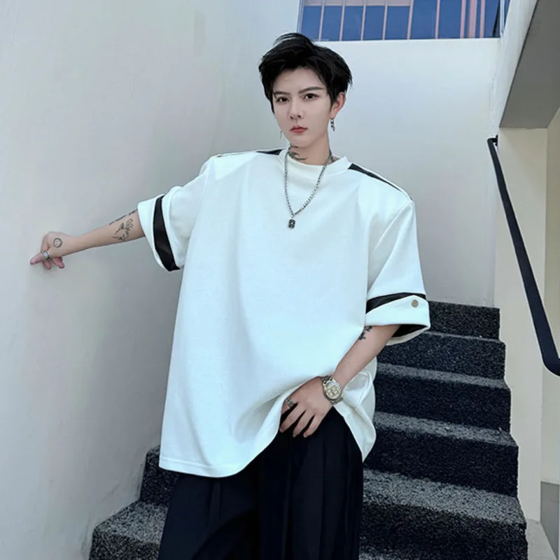 

Loose Men's Clothing T-shirt Short Sleeve 2024 Summer Round Neck Contrast Color Splicing Structure Niche Chic Top Personality