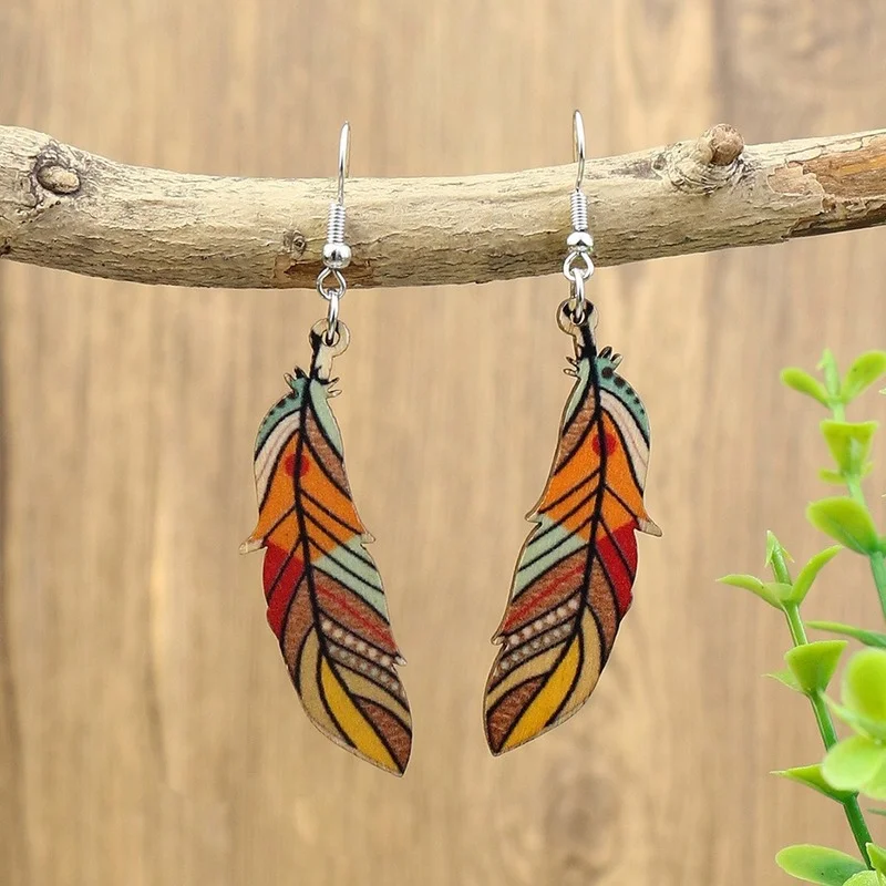 Vintage Leaf Earrings New Simple Texture Colorful Drop Dangle Hanging Earrings Boho Jewelry for Women Ethinc Indian Earrings