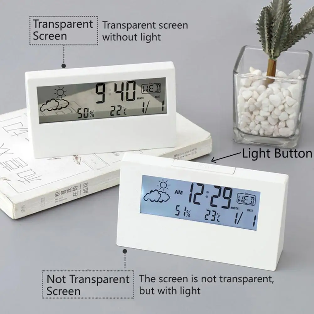 Electronic Alarm Clock Noiseless Calendar Weather Temperature Humidity Display Led Table Clock With Usb For Living Room Bed M4g4