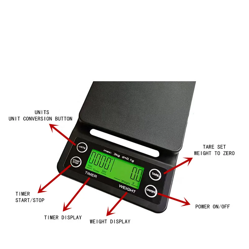 With Timer for Food Balance Weighing Mini Household Weighing Scale  Electronic Coffee Scale Digital LCD 3kg 0.1g Kitchen Scales