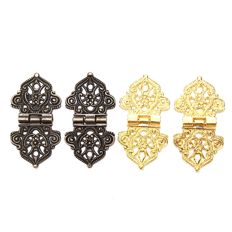

New 2Pcs/Set Vintage Alloy Hollow Flower Hinge 24*54mm Furniture Hardware DIY Box Metal Hinges Wholesale