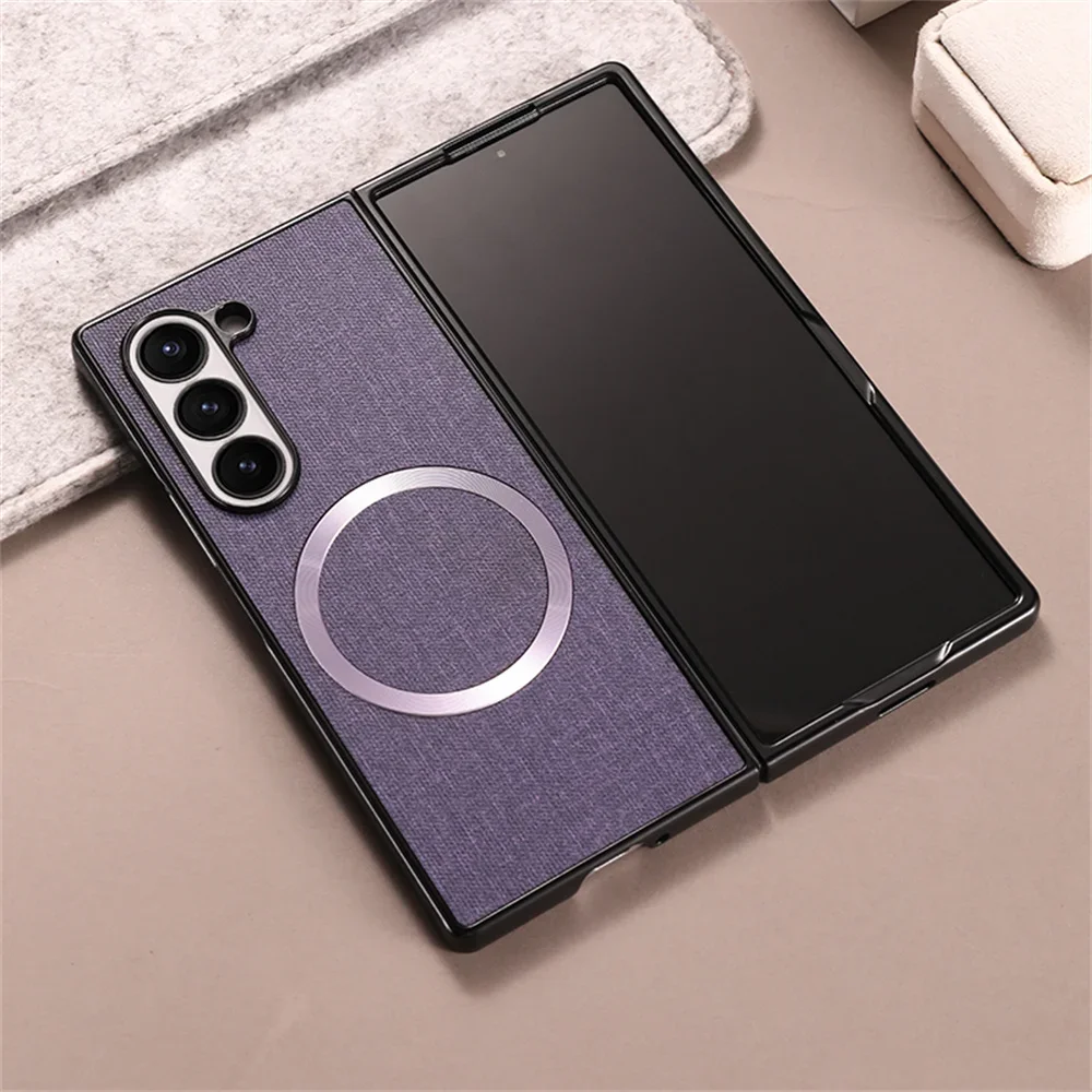 Premium Cloth Pattern Magnetic Case for Galaxy Z Fold Series with Wireless Charging Support