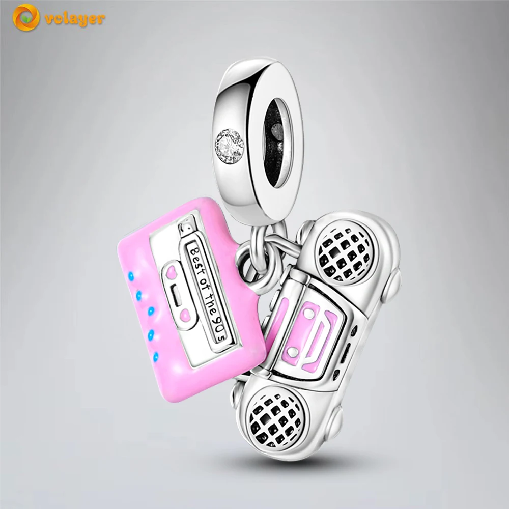 

Volayer 925 Sterling Silver Beads Radio and Tape Dangle Charm fit Original Pandora Bracelets for Women DIY Jewelry Making