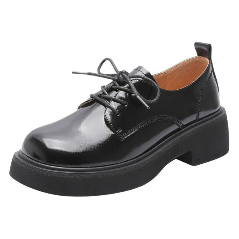 

Women's Round Head 2023 Spring New Lace-Up Thick-Soled Oxfords White Preppy Mary Jane Shoes High Quality Platform Ladies Flats