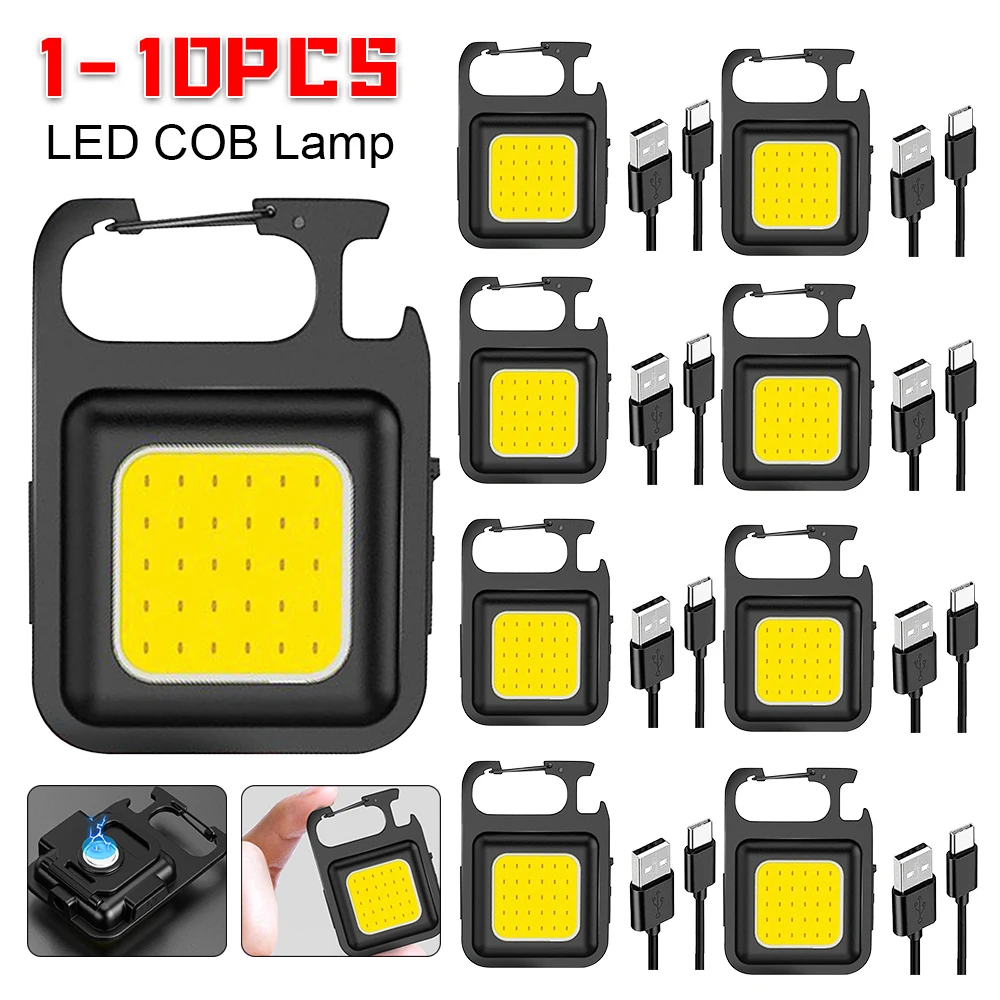 1-10PCS Mini LED 500LM Flashlight Keychain Multifunctional Portable COB Camping Lamps USB Charging Work Lights Fishing Lanterna,led flashlight,led lights,camping lamp,led work light,camping lights,keychain light,work light,usb night light