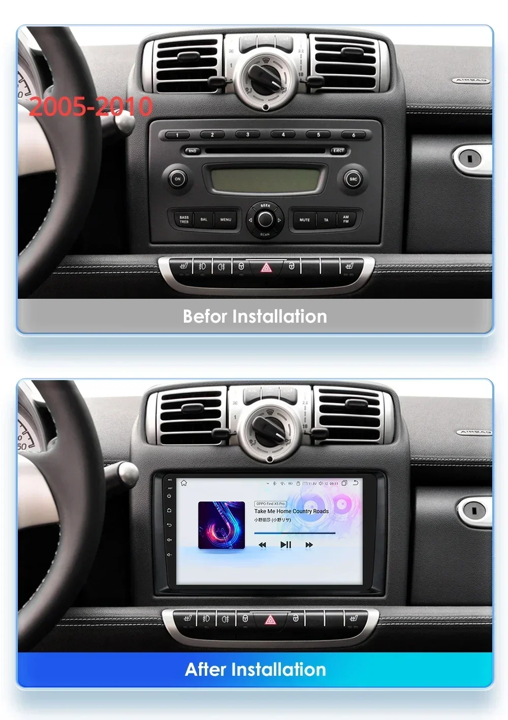 Android Car Radio for Smart Fortwo 451 2005 - 2015 Wireless CarPlay Android Auto Car Stereo Screen Multimedia GPS DSP 2din 7862