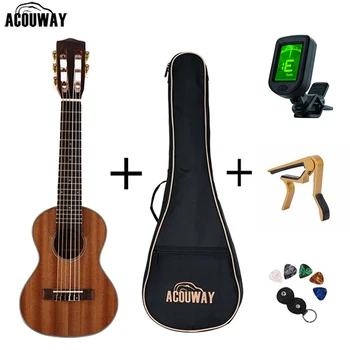 Acouway 28 Inch Guitar Guitalele Guitarlele Hawaii Ukulele Sapele Body 6 Strings 18 Frets Classical Knob With Optional Bag,Tuner