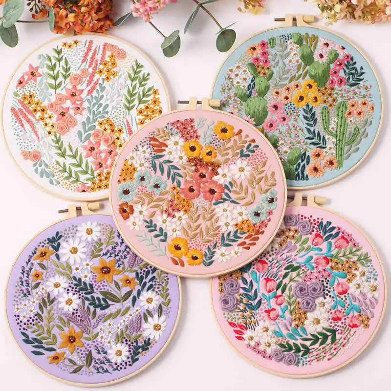 Embroidery Kit for Beginner DIY Butterfly Printed Pattern Flower Cross Stitch Set Needlework Hoop Handmade Sewing Art Craft Kit images - 6